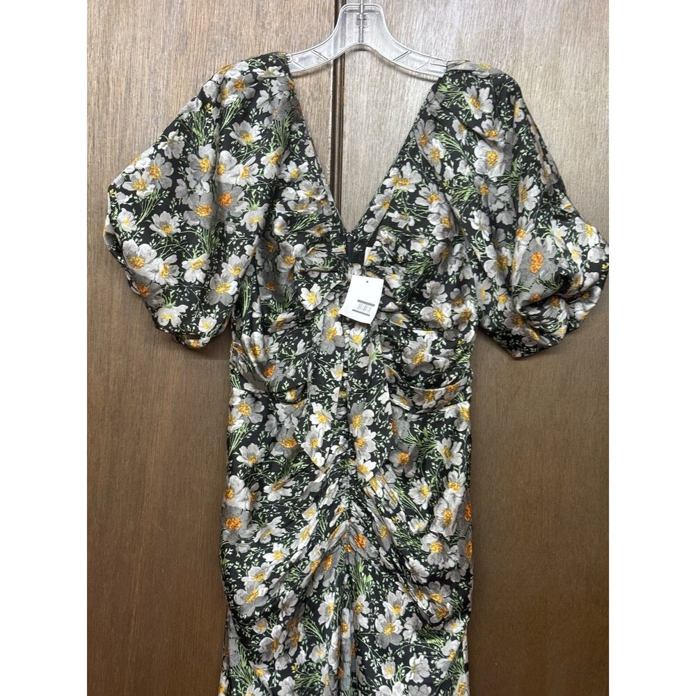 Cinq à Sept Brenton Cosmo Flower Puff Sleeve Ruched Midi Dress Size6 - Picture 4 of 9